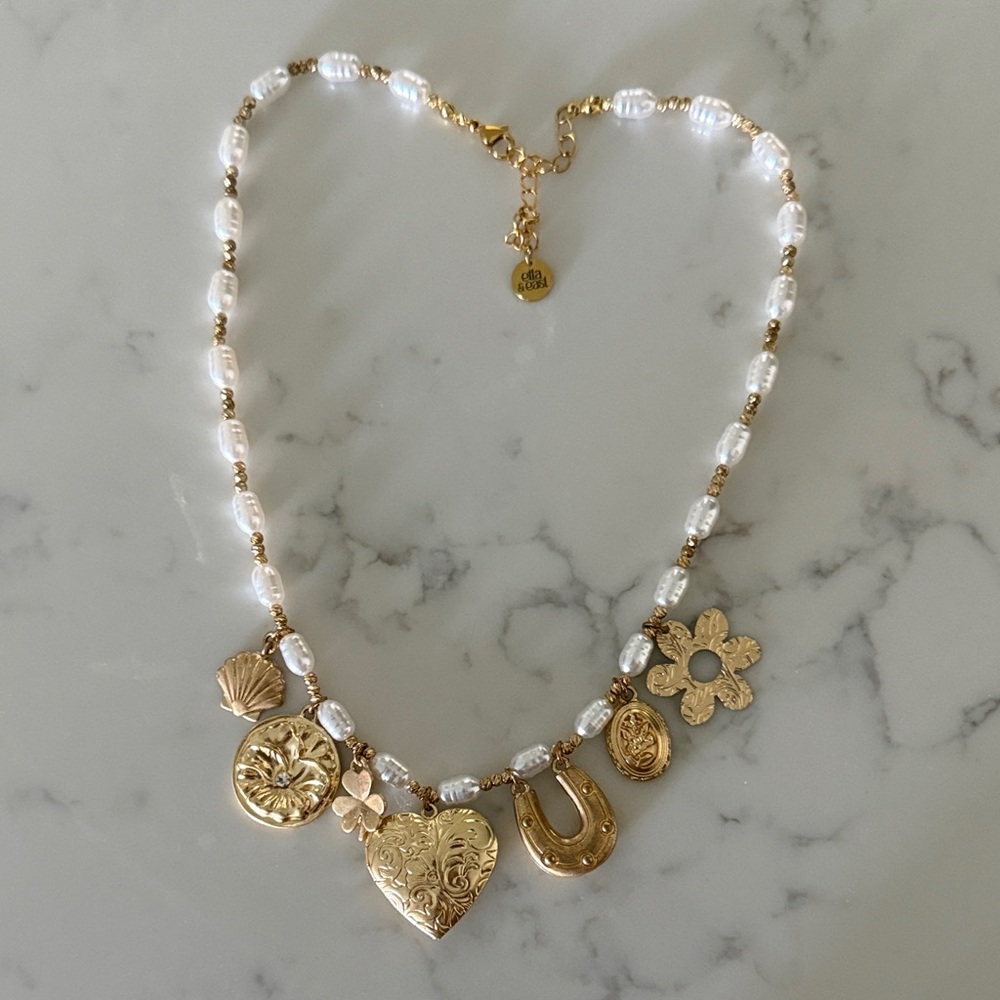 Gold and White Charm Necklace